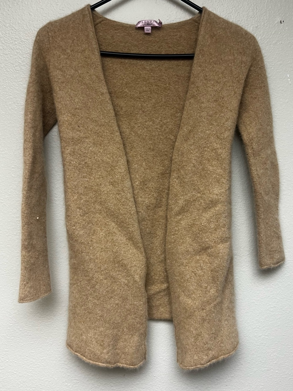 Calypso St. Barth Camel Cashmere Cardigan Sweater Open Front Long Sleeve M